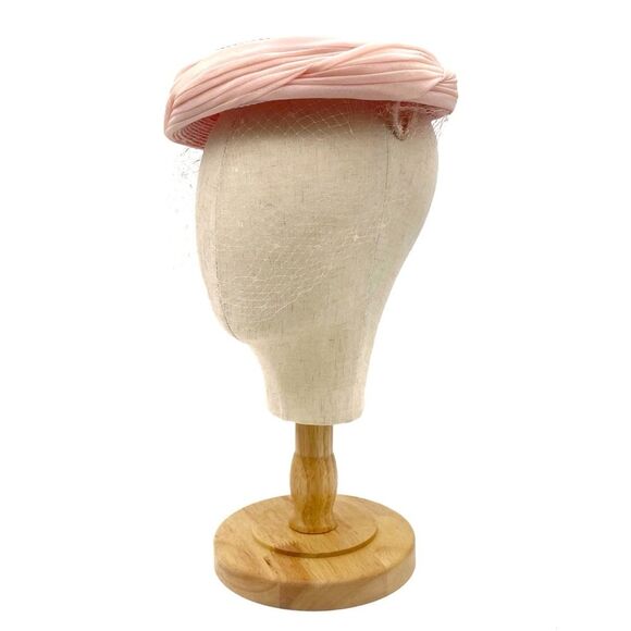 Vintage 1950s Pillbox Hat Veiled Chiffon Straw Hat Pastel Pink Easter Wedding - Picture 2 of 11